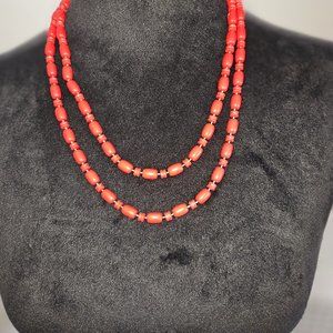 Costume  Red Beads Necklace 46 Inches Long